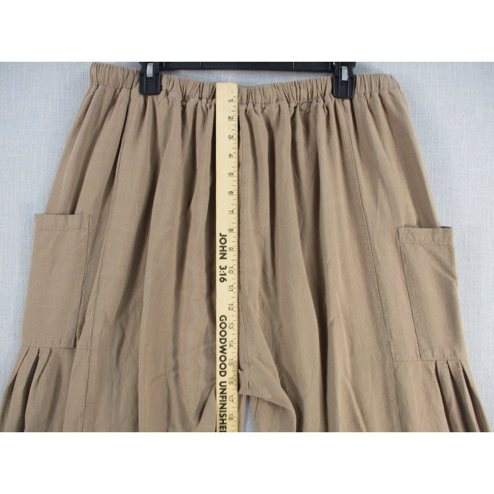 Lagenlook Harem Pants Tan Khaki Elastic Waist Wide Leg Cropped Boho Trousers XL - Picture 4 of 12